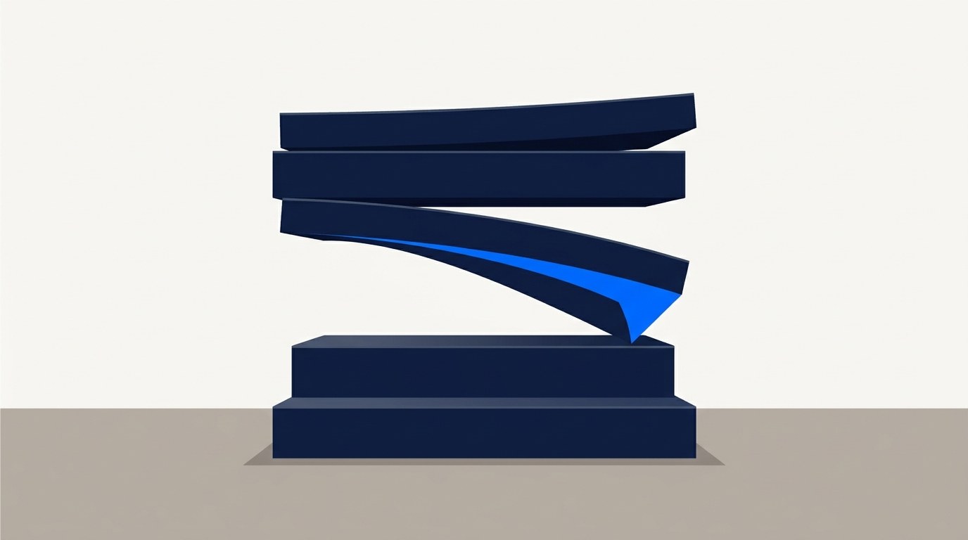Illustration of a column of five stacked solid slabs where the second slab from the bottom is absent, and the slabs above it sag into the empty space.